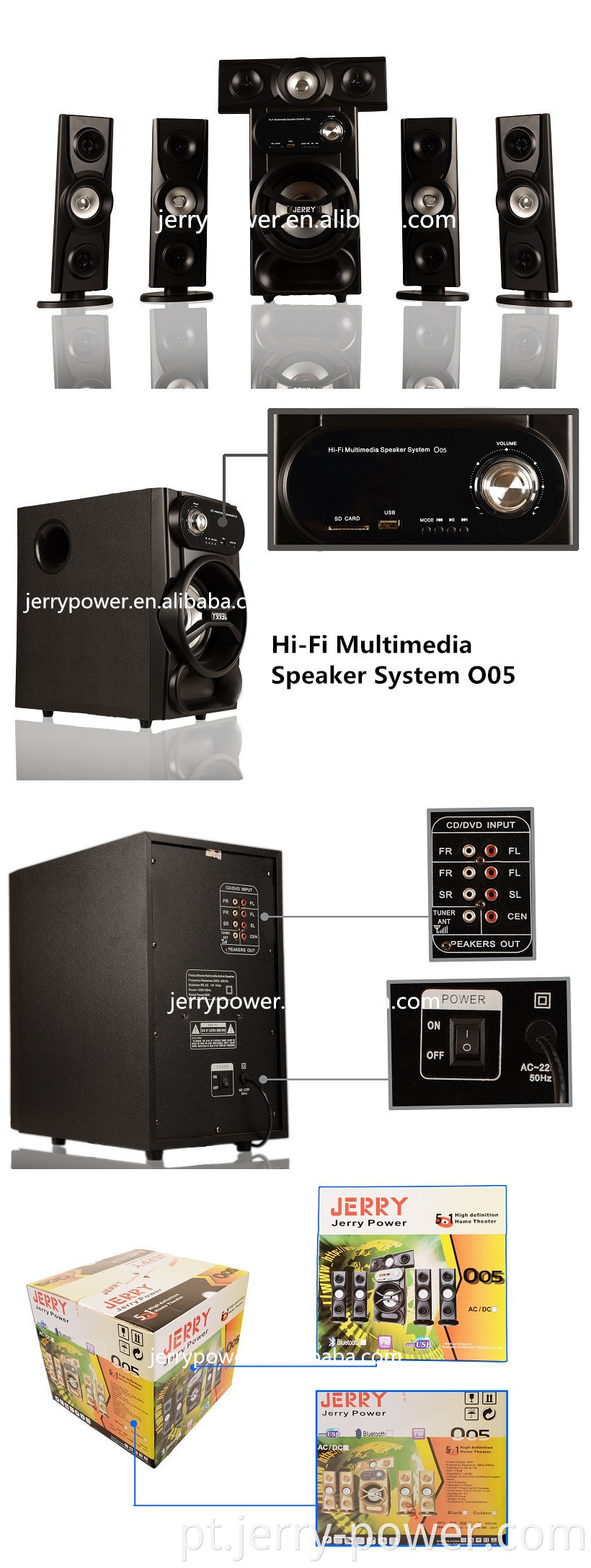 JERRY alta qualidade HIFI música 5.1 casa orador sistema de cinema soundbar para uso doméstico